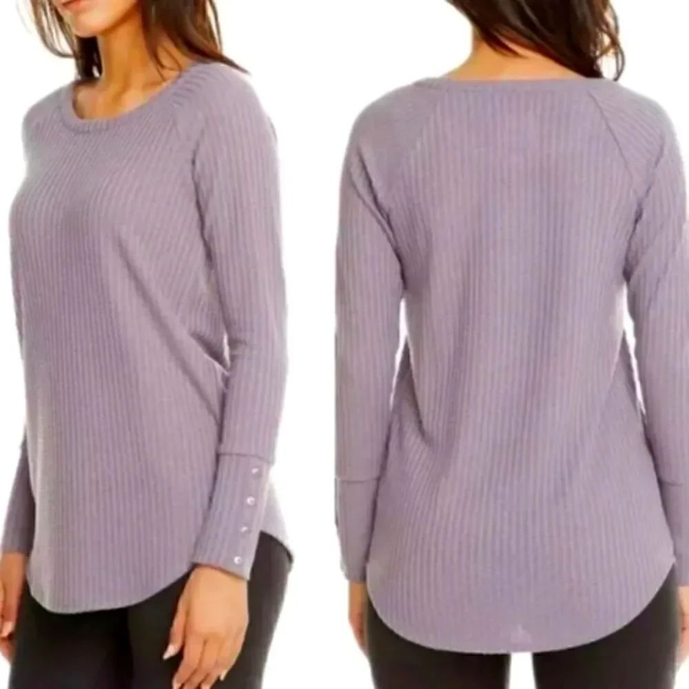 Chaser Thermal Waffle Knit Light Purple Top Size Small Scoop